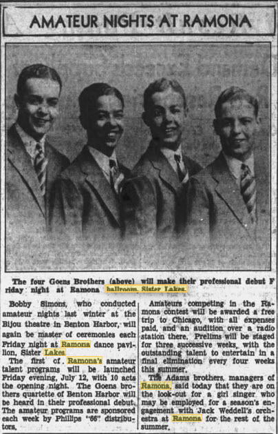 Ramona Ballroom/Dance Pavilion at Sister Lakes - 11 Jul 1935 Article